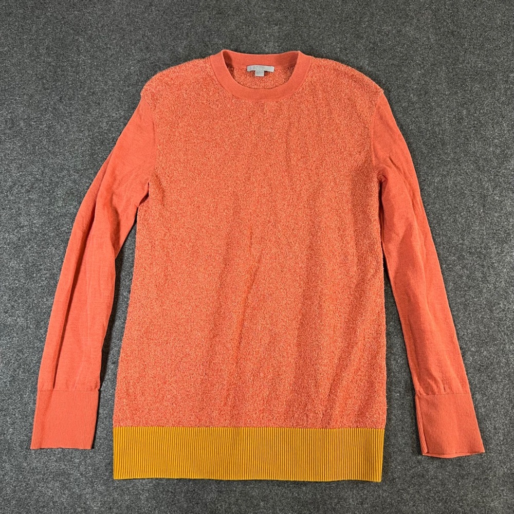 COS Women Orange Yellow Colorblock Boucle Knit Crew Neck Sweater XS